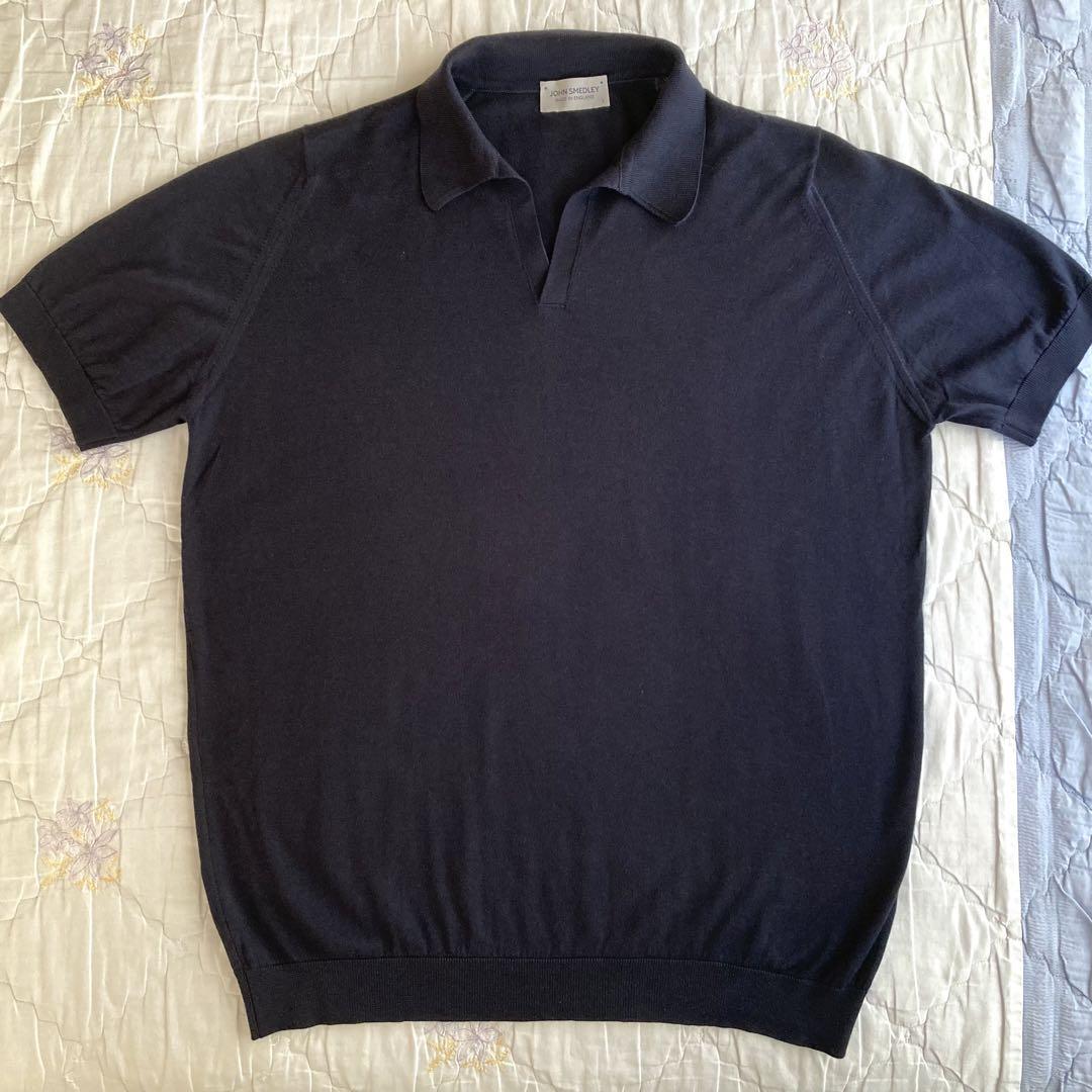 JOHN SMEDLEY コットン 30G スキッパーニットポロ ネイビー L JOHN SMEDLEY コットン 30G スキッパーニットポロ ネイビー L