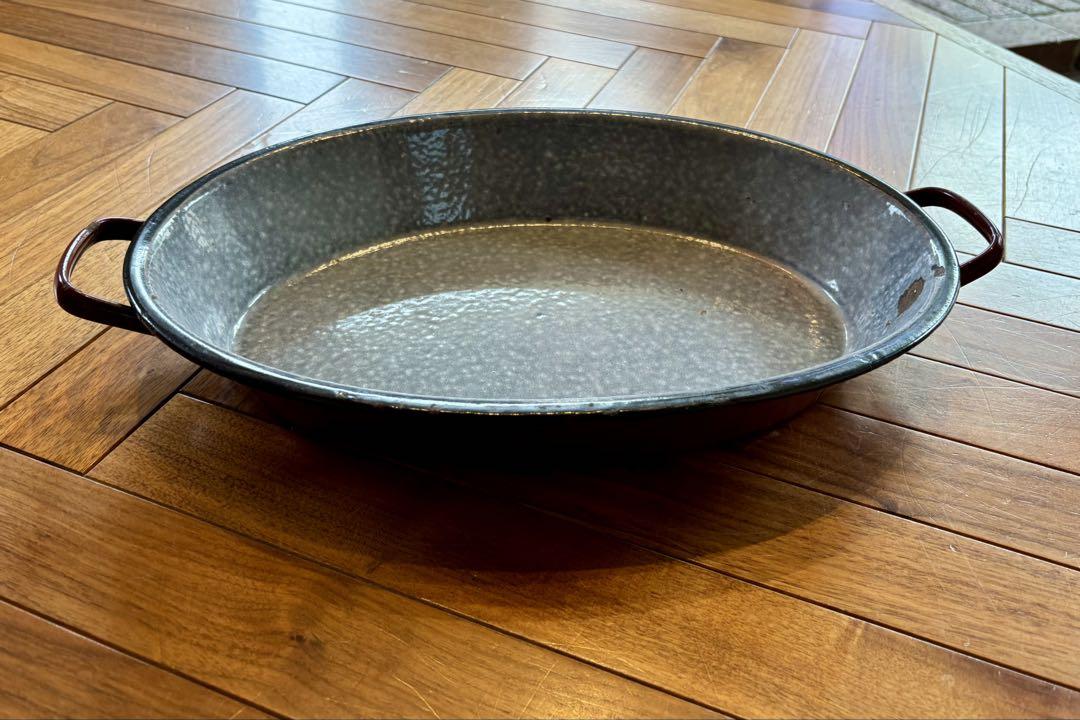 とし　ショコラカラーのホーロー 大きなパエリアパン 全長43cm