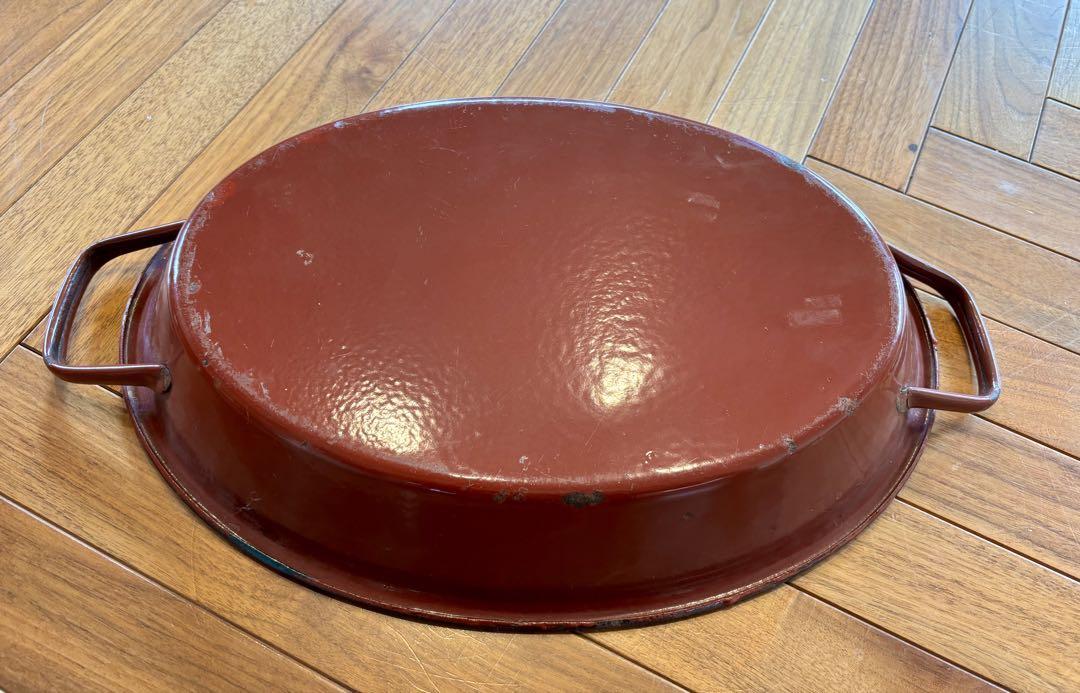 とし　ショコラカラーのホーロー 大きなパエリアパン 全長43cm フランスアンティーク ショコラカラーのホーロー 大きなパエリア