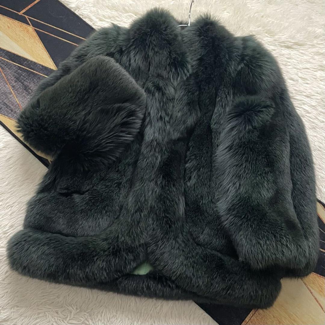 肉厚 総丈78 緑 フォックス ファーコート リアルファー 毛皮L