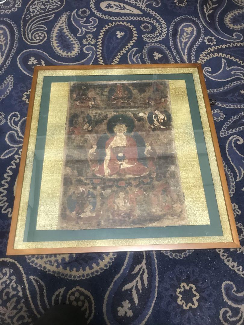 タンカ 仏画 肉筆 骨董 釈迦如来 額付き