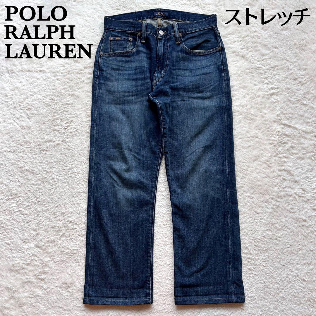 美品✨ポロラルフローレン デニムパンツ レザーパッチ ロゴパッチ ブルー w28