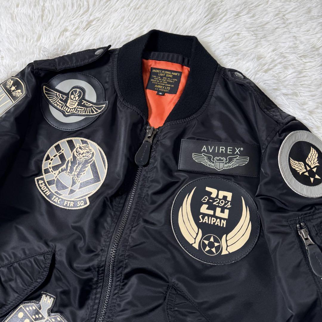 極美品✨AVIREX フライトジャケット　MA-1 ワッペン　トップガン　黒