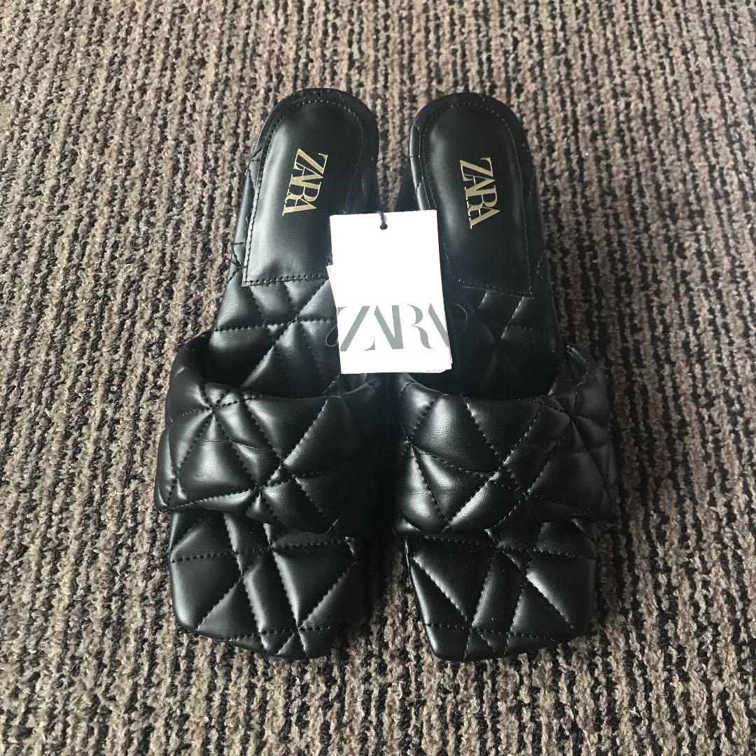 ZARA ブロックヒールサンダル ブラック 37 - メルカリ