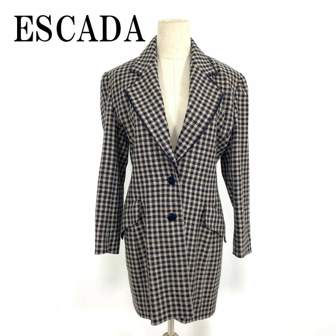 LA8568 エスカーダ ロングテーラードジャケット ネイビー ウール 36S ESCADA