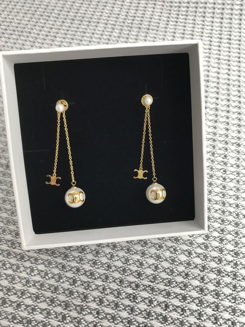 Celine セリーヌ　トリオンフ　パール　ロング　ピアス　ゴールド