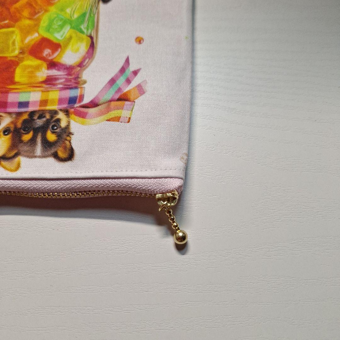 激レアねこ、チワワパネル生地　ハンドメイド　両面パネルフラットポーチ