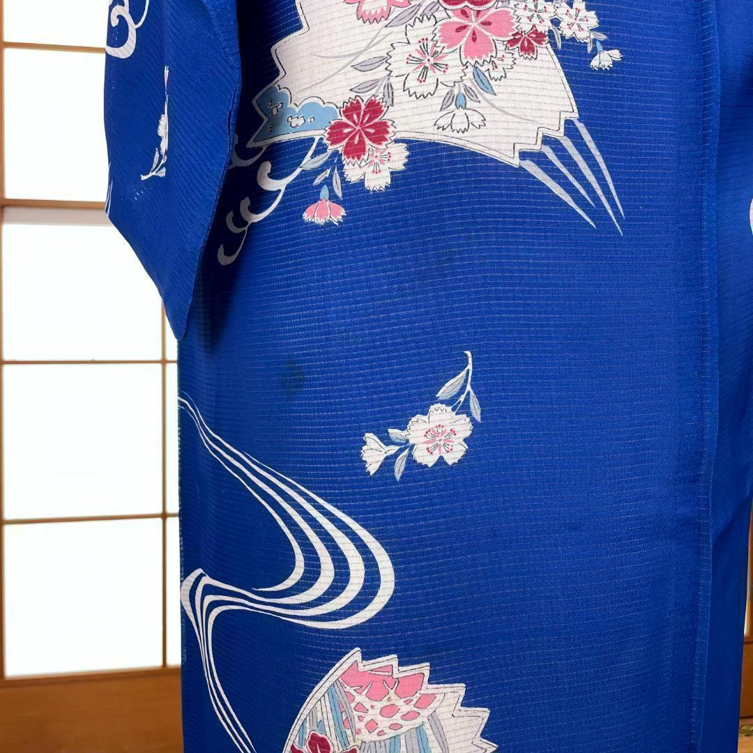 冬の感謝セール 流水 正絹 絽 夏着物 扇 A-1224 アンティーク ブルー 夏の草花柄 着物・浴衣