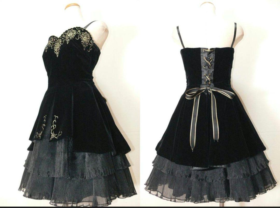 ジュネビビアン*ブラックベルベット＆プリーツオーガンジー*フォーマルドレス|9号