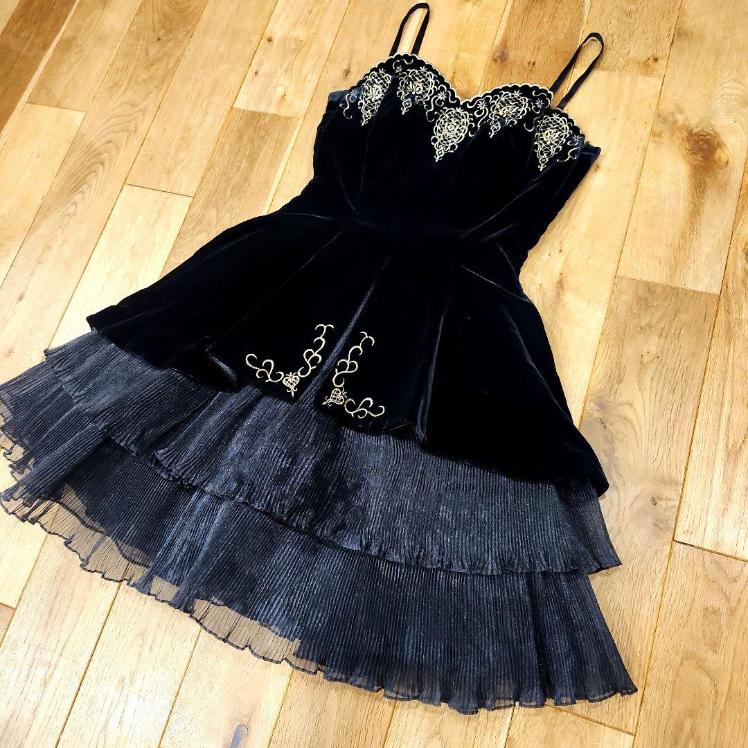 ジュネビビアン*ブラックベルベット＆プリーツオーガンジー*フォーマルドレス|9号