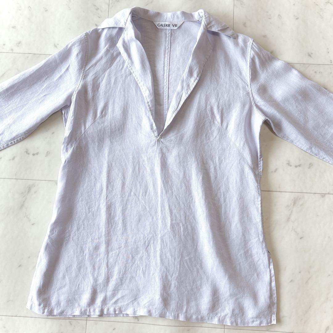 美品】ギャルリーヴィー リネン スキッパーシャツ ブルー