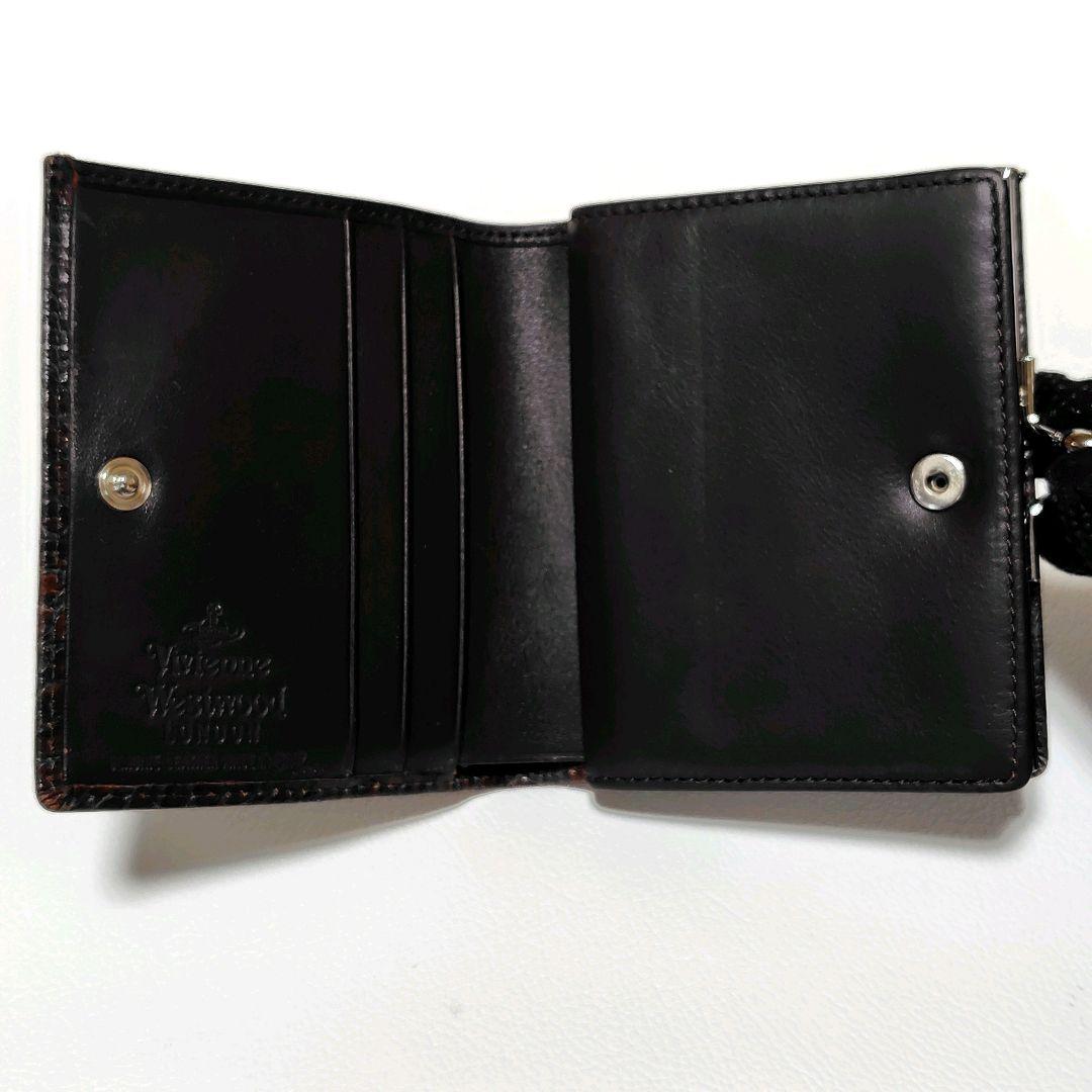 ヴィヴィアンウエストウッド　折り財布　革　がま口　クロコ型押し　茶色　オーブ