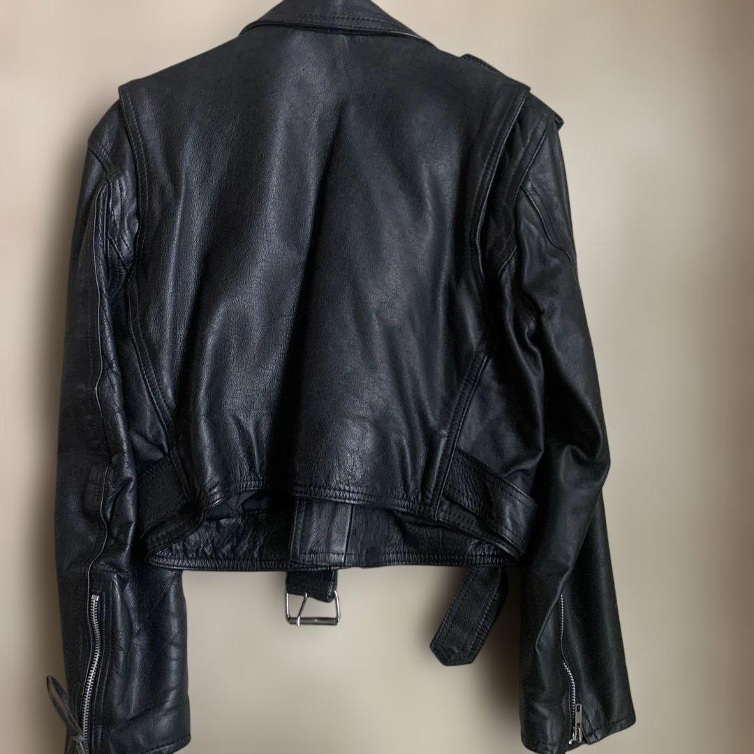 ブラックライダースジャケットレディース　ショート丈　リアルレザー　NY