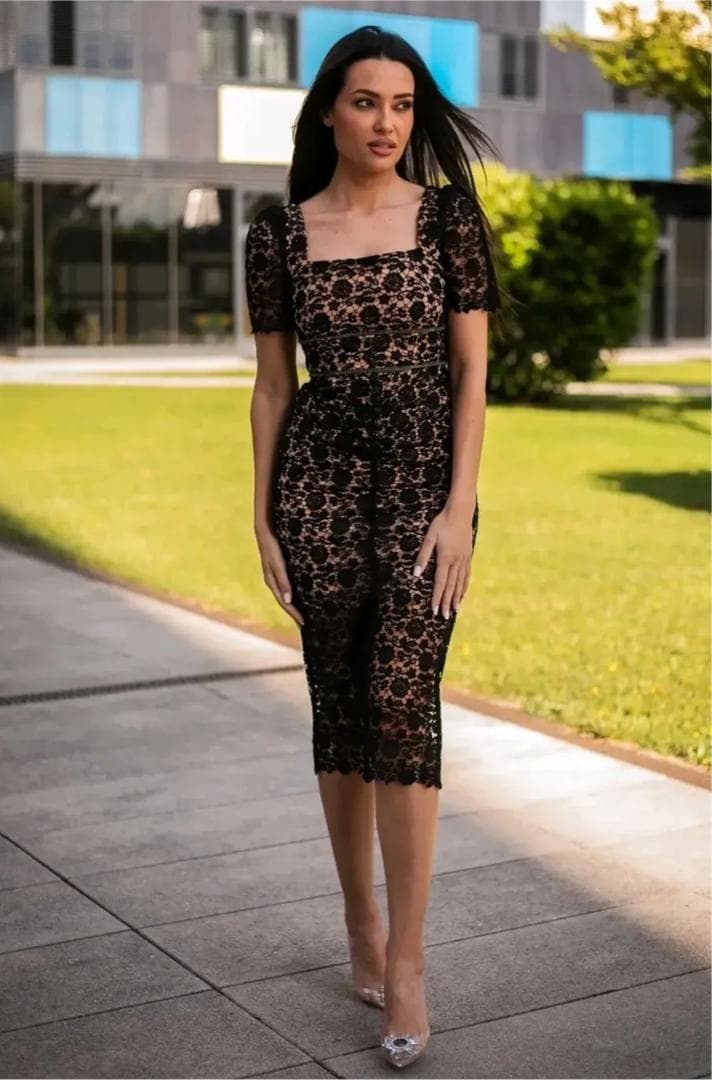 セルフポートレイト ワンピース ギピュール 黒 UK6 GuipureM SELFPORTRAIT