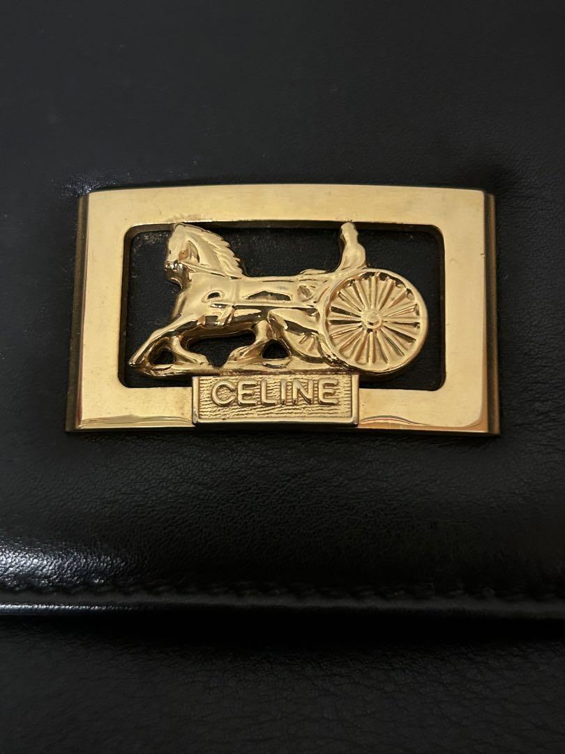 ☆ セリーヌ ヴィンテージ 馬車金具 ブラック レザー レディース CELINE