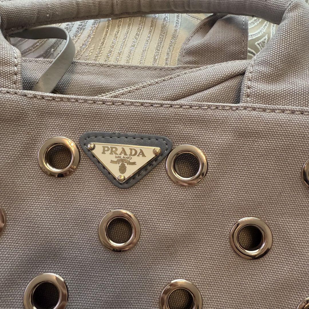 PRADA ハンドバッグ カナパ グロメット キャンバス ベージュ 2WAY