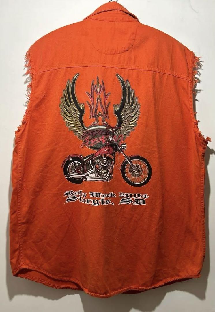 【レア】ダメージデニム デニムベスト Harley-Davidson バイカー