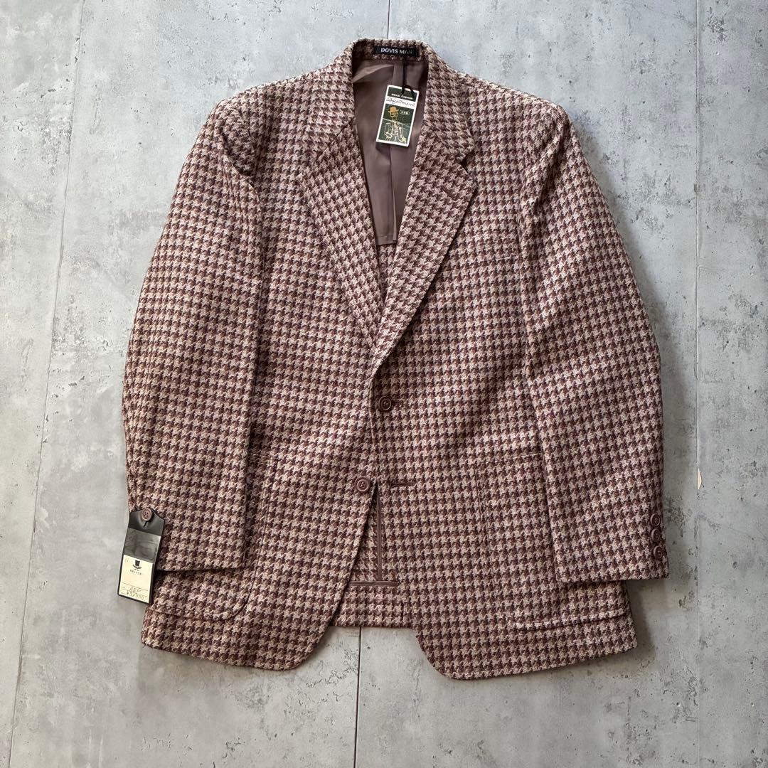 90s レトロ 古着 テーラードジャケット 千鳥格子 S〜M 茶