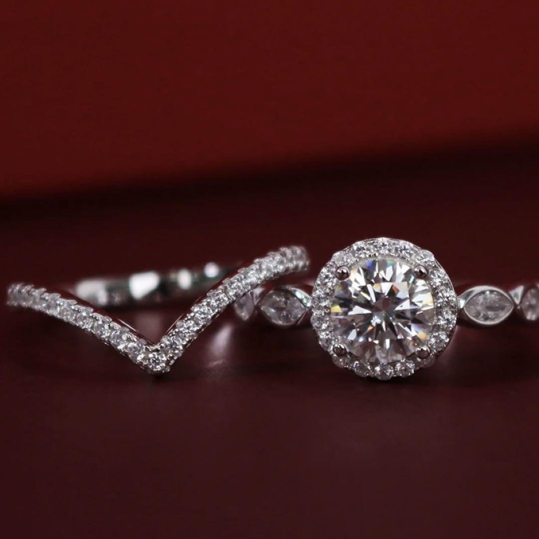 モアサナイト 1ct リング 14号 V字 豪華リング プラチナ 18k モアサナイト 1ct リング 14号 V字 豪華リング プラチナ 18k