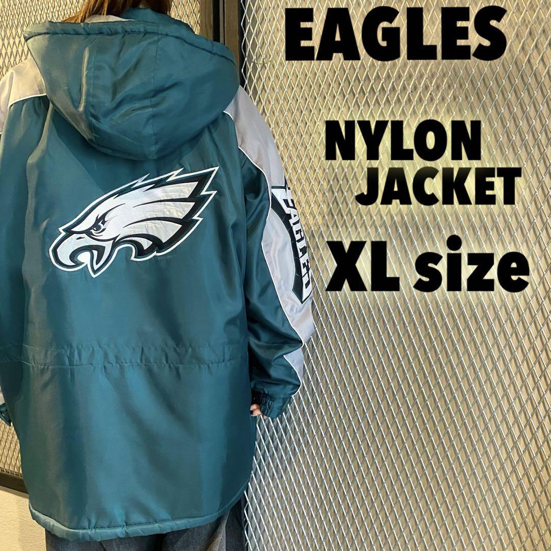 XL NFL EAGLES 刺繍アームロゴ 中綿 ナイロンジャケット 緑