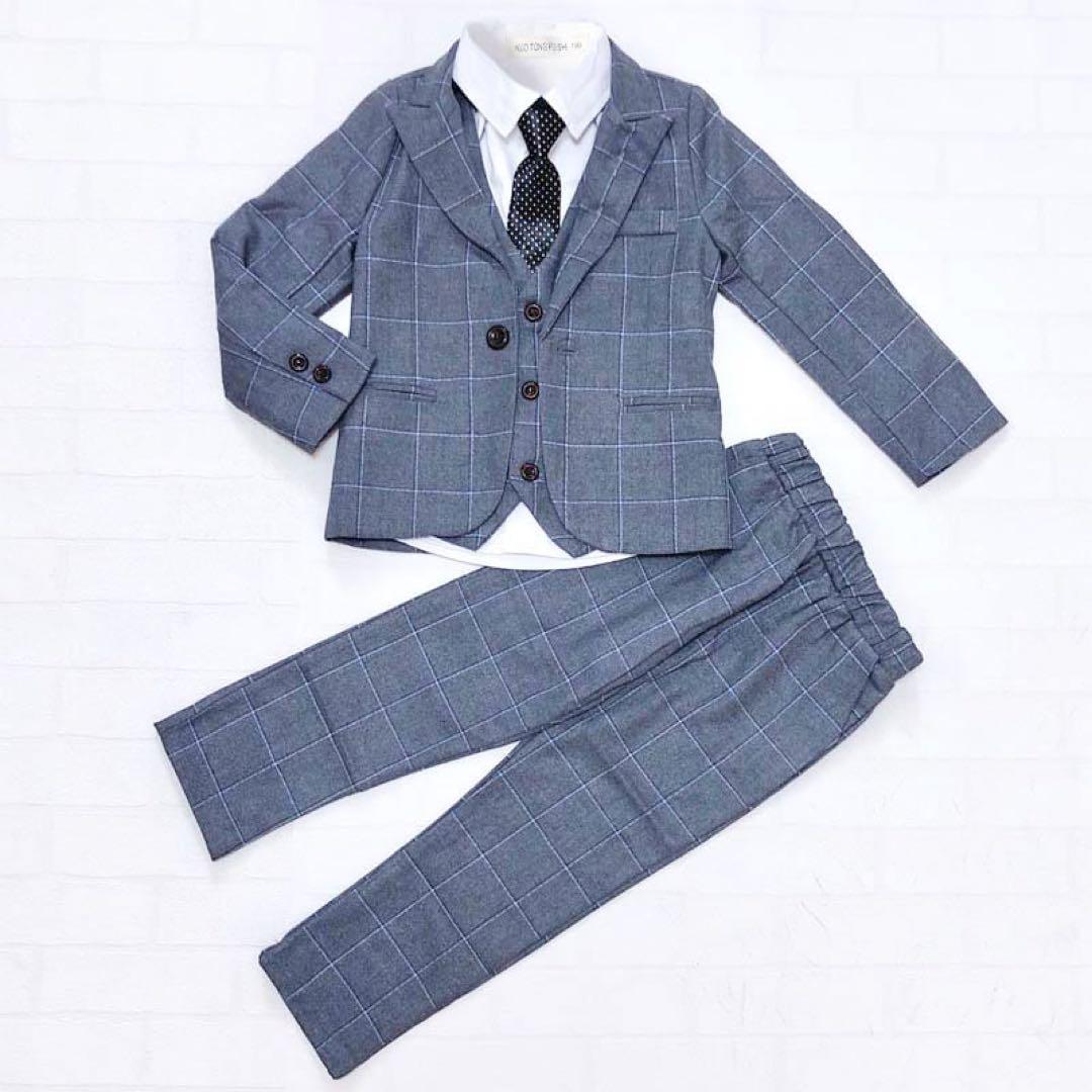 130 男の子フォーマルスーツセット　キッズ子供服発表会　ジャケットズボングレー