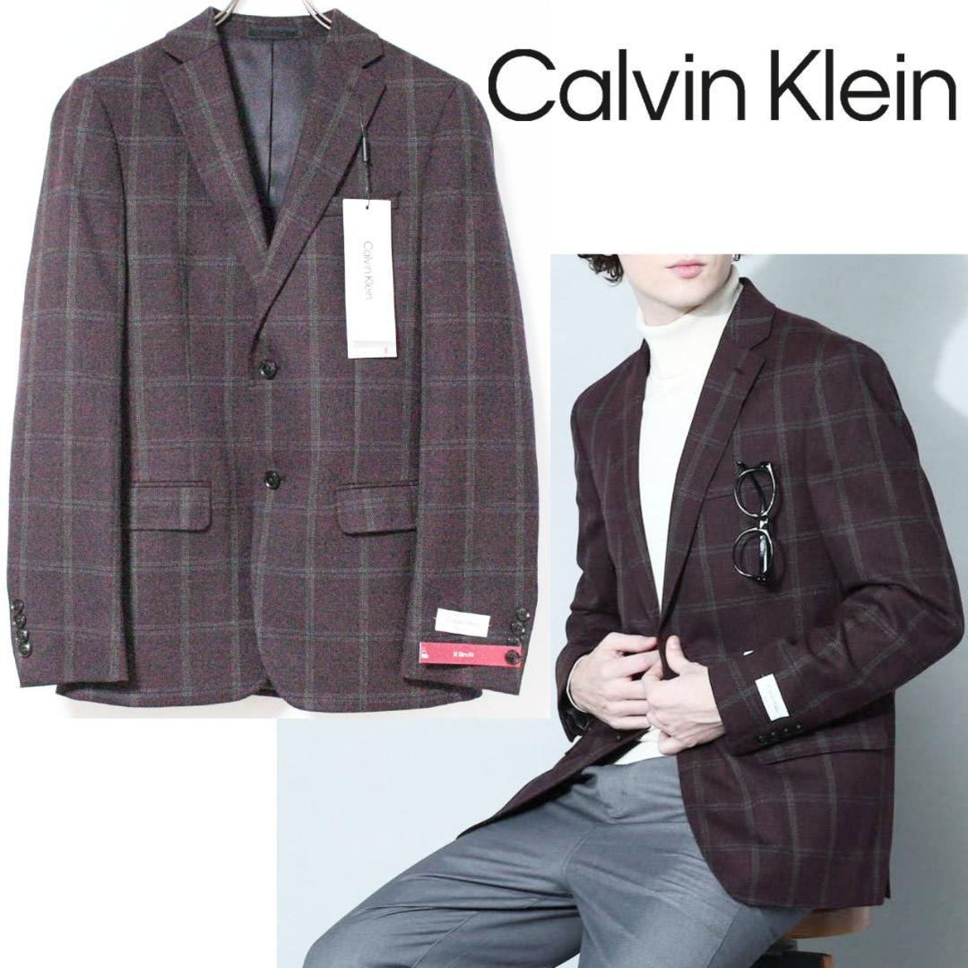 カルバンクライン チェック柄 スリムフィット ジャケット Mサイズ ワインM Calvin Klein
