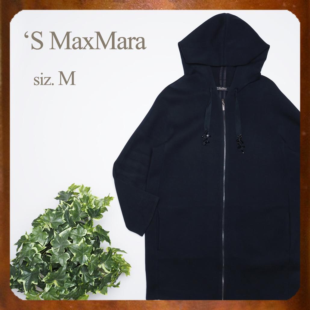S Max Mara フーディ ダブルフェイスビスコースコート ネイビー MM S Max Mara