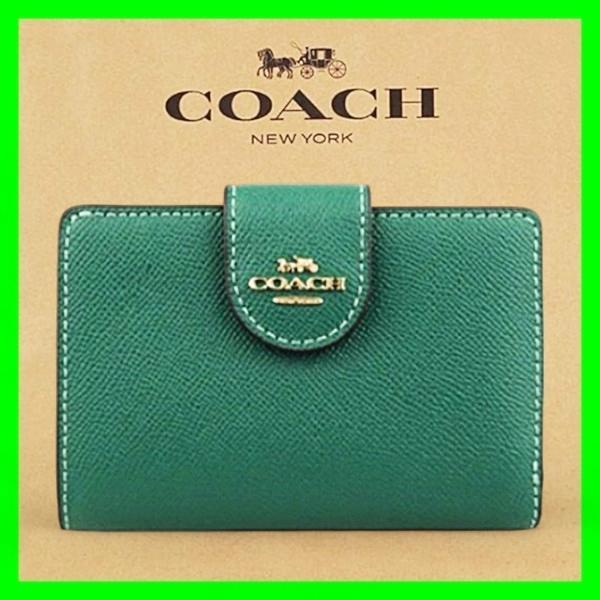 COACH コーチ 二つ折り財布 ミディアムコーナー ジップ グリーン　未使用