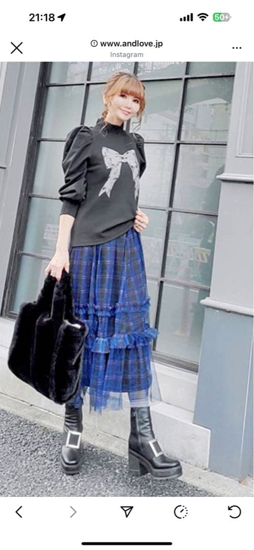 LOVE ClOSETフリフリふりるチュールスカート 青系チェックM LOVE