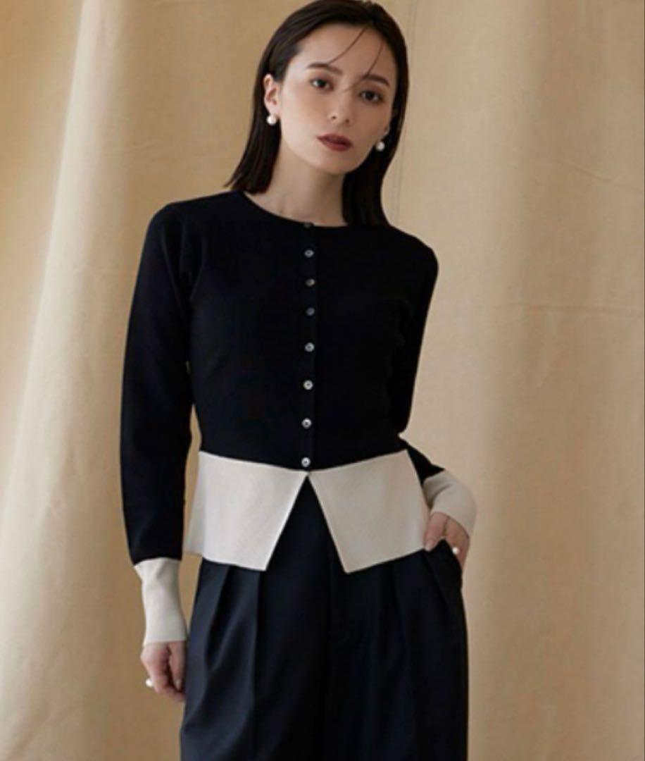 美品♡anuans ペプラムバイカラーカーディガン anuans ペプラムバイカラーカーディガン