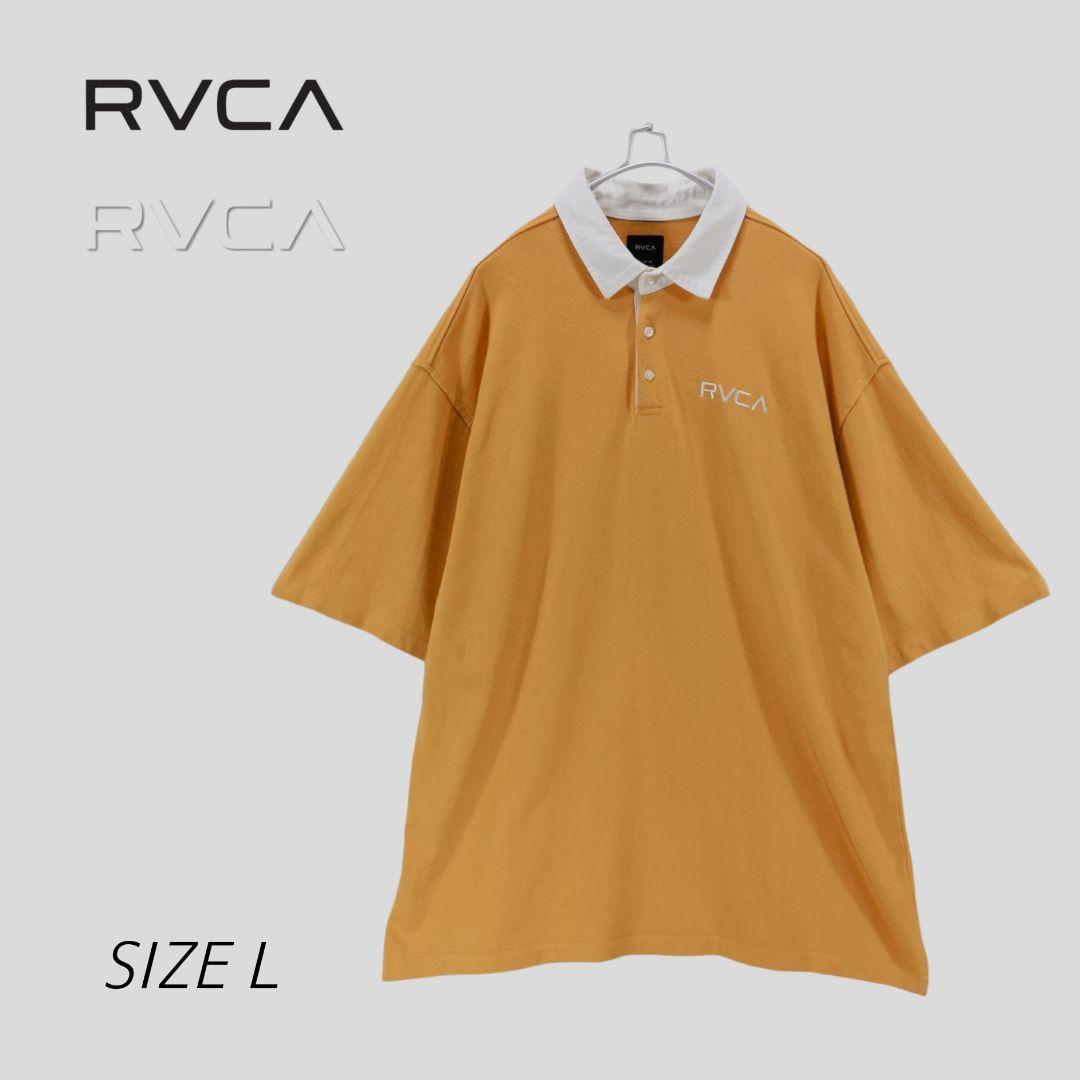 良品 RVCA ルーカ ロゴ 刺繍 襟切替 ポロシャツ マスタードイエロー L