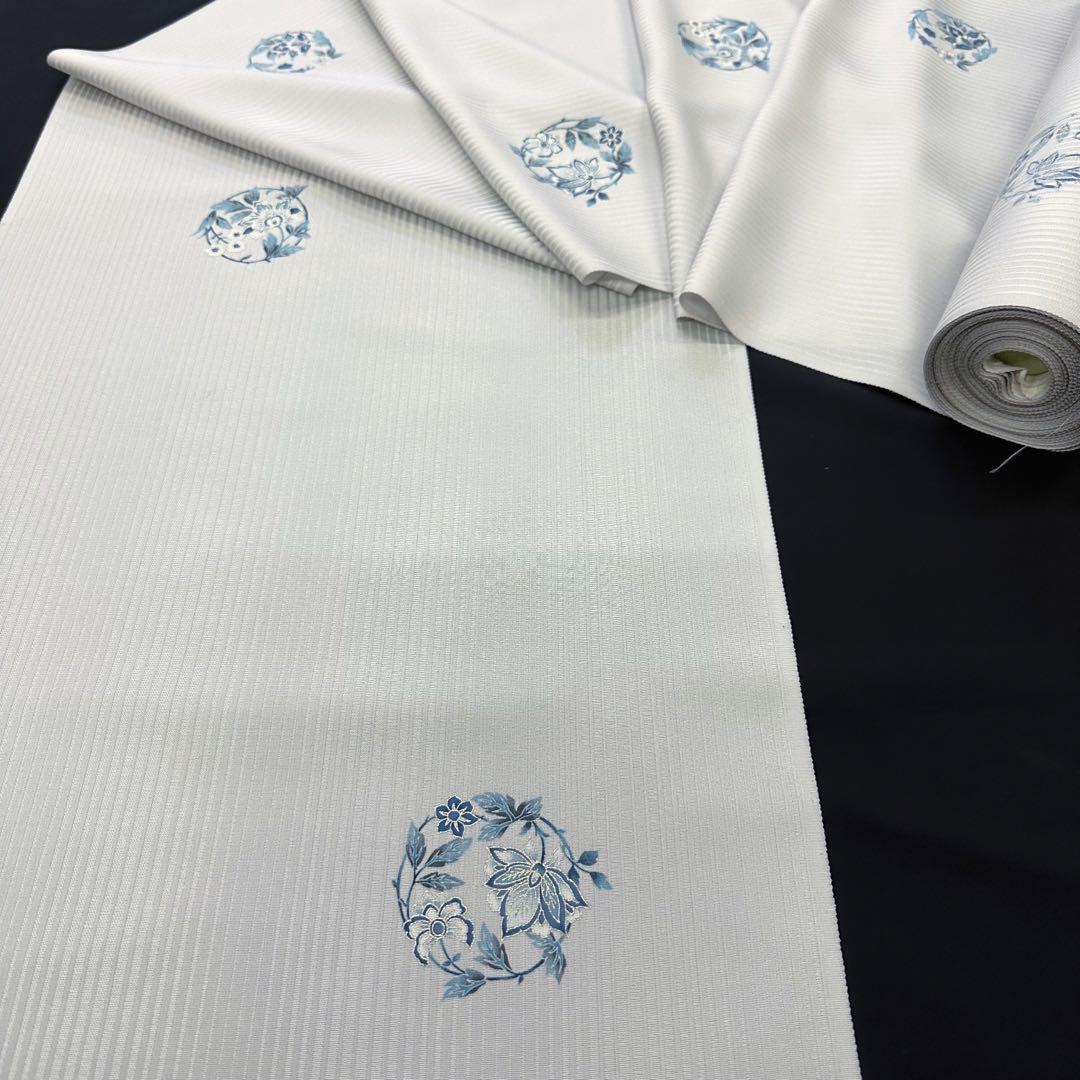 新品 正絹 小紋 反物 プラチナ 更紗 トビ柄 薄グレー 丹後ちりめん