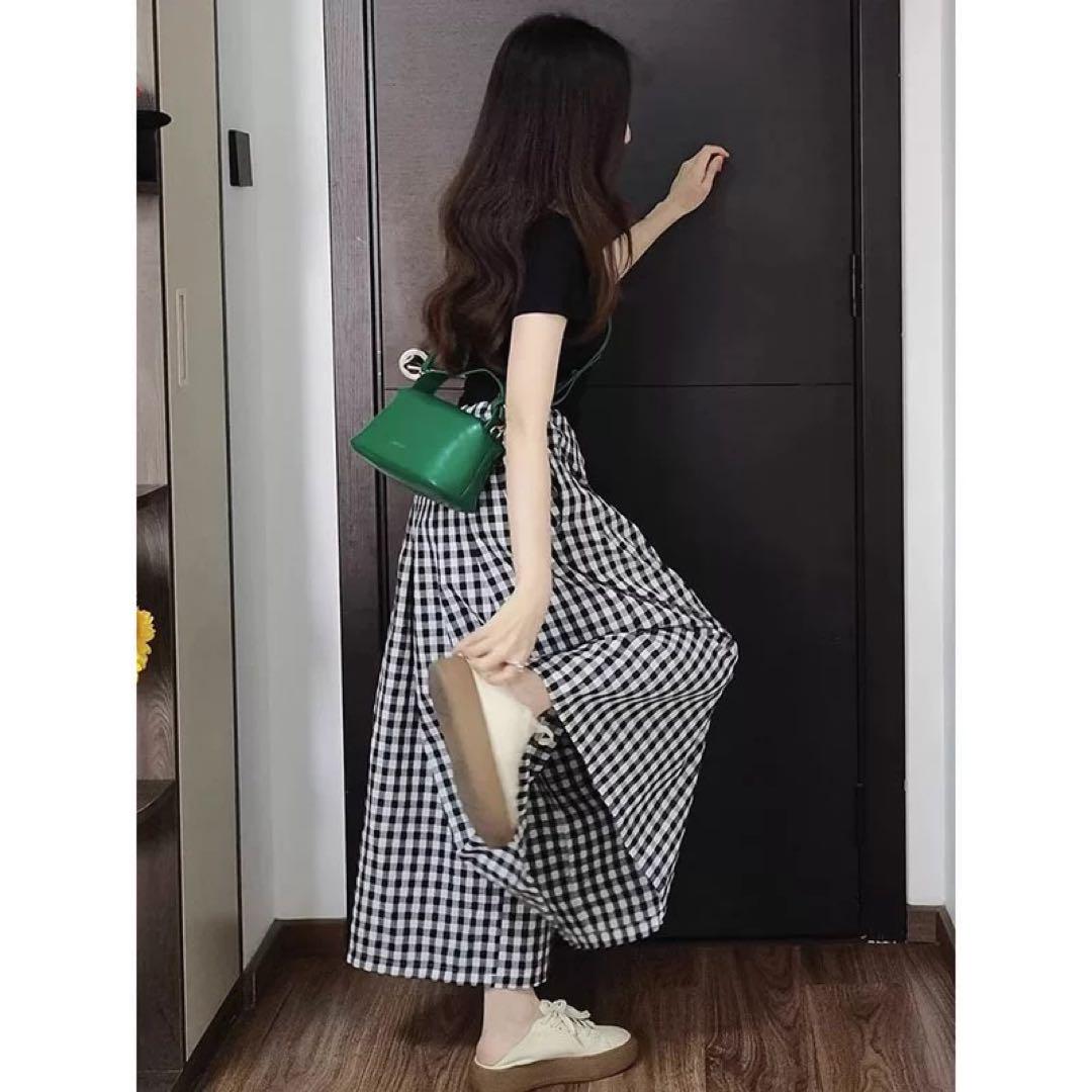 大人気✨ゆったりチェック柄パンツ　年中お出かけ女子会デートに最適