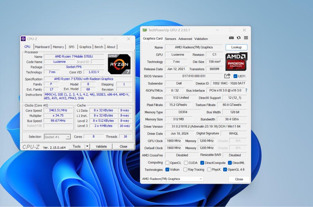Windowsノート本体 DELL Ryzen7 5700U / 16GB / 1TB SSD