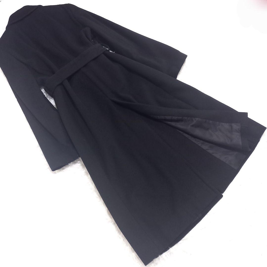 エフデ カシミヤ100% ロングコート 9号 ブラック 比翼 ステンカラー エフデ カシミヤ100% ベルテッド コート ロング ステンカラー