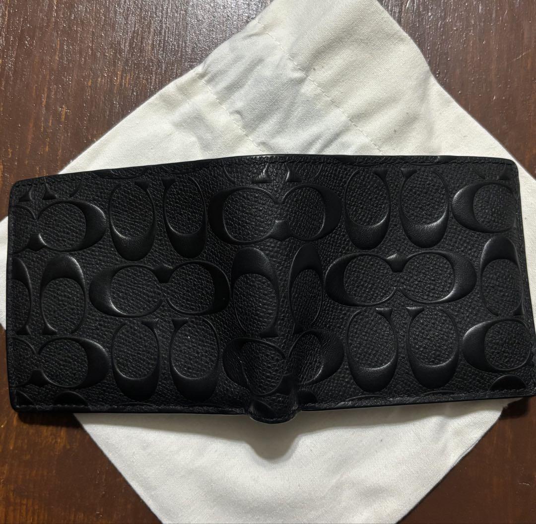 COACH メンズ 黒 二つ折り財布 保存袋付き