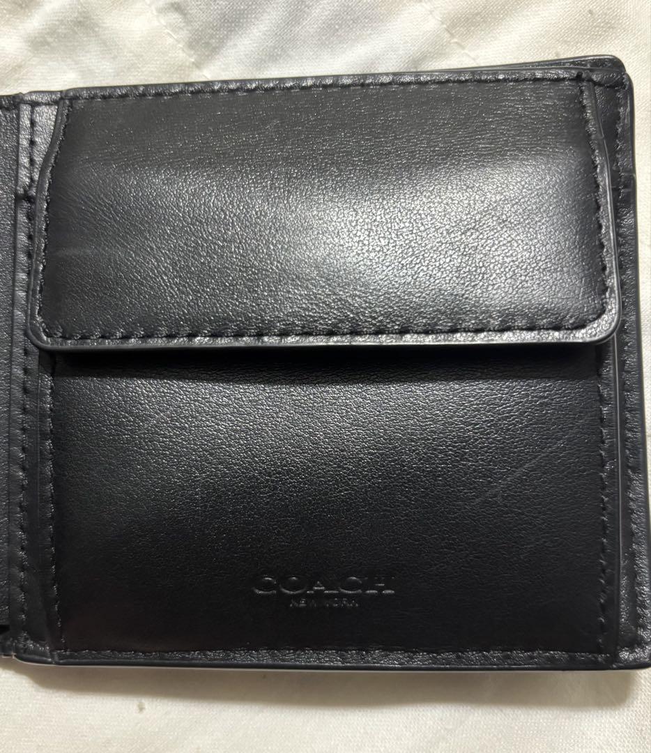 COACH メンズ 黒 二つ折り財布 保存袋付き
