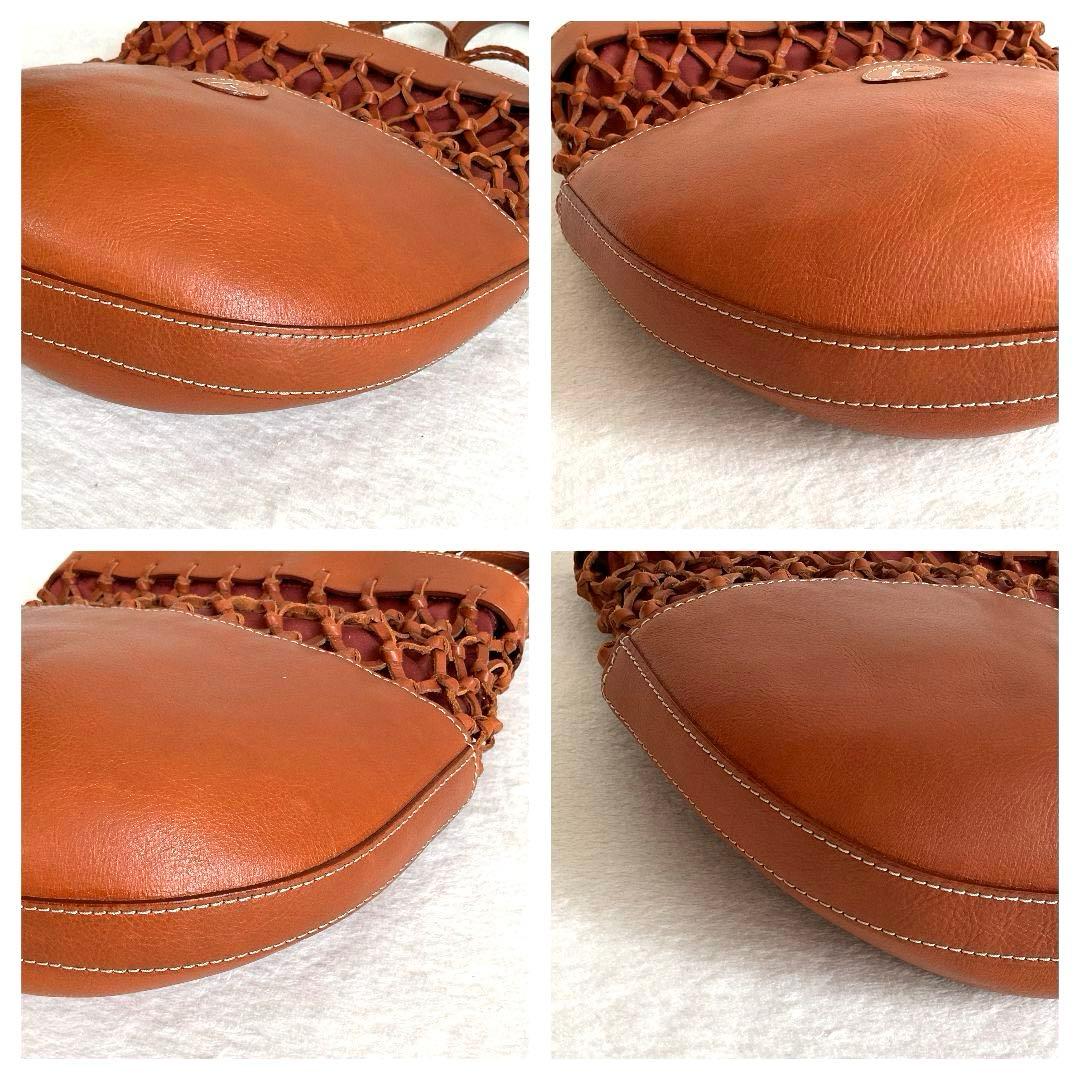 【美品】Kitamura ショルダーバッグ 巾着 編込み レザー ブラウン