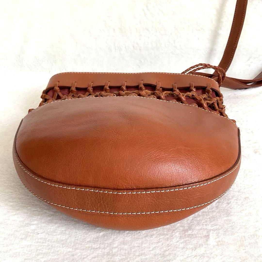 【美品】Kitamura ショルダーバッグ 巾着 編込み レザー ブラウン