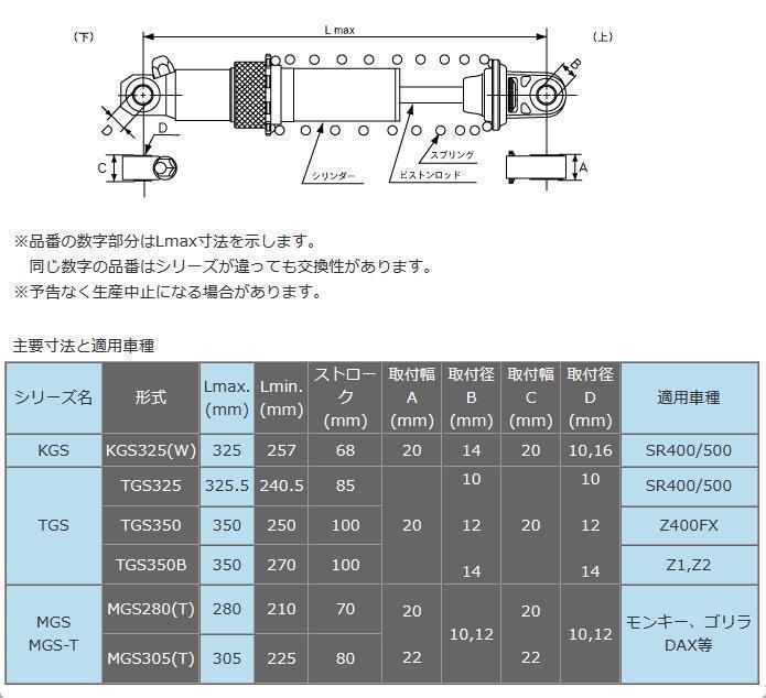 カヤバ TGS325（2本SET）リアGASショックSR400/500、W650 - メルカリ