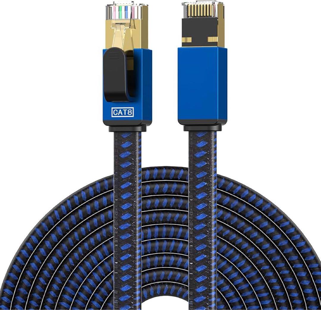 LANケーブル3M カテゴリー8 イーサネットケーブル RJ45平型ナイロン