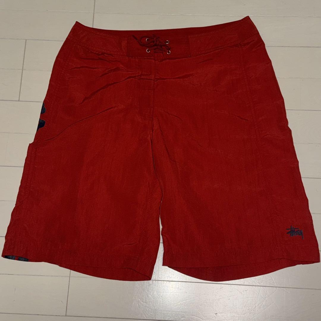 最新 Stussy オールドステゥーシー赤 ハイビスカスショートパンツ32 パンツ