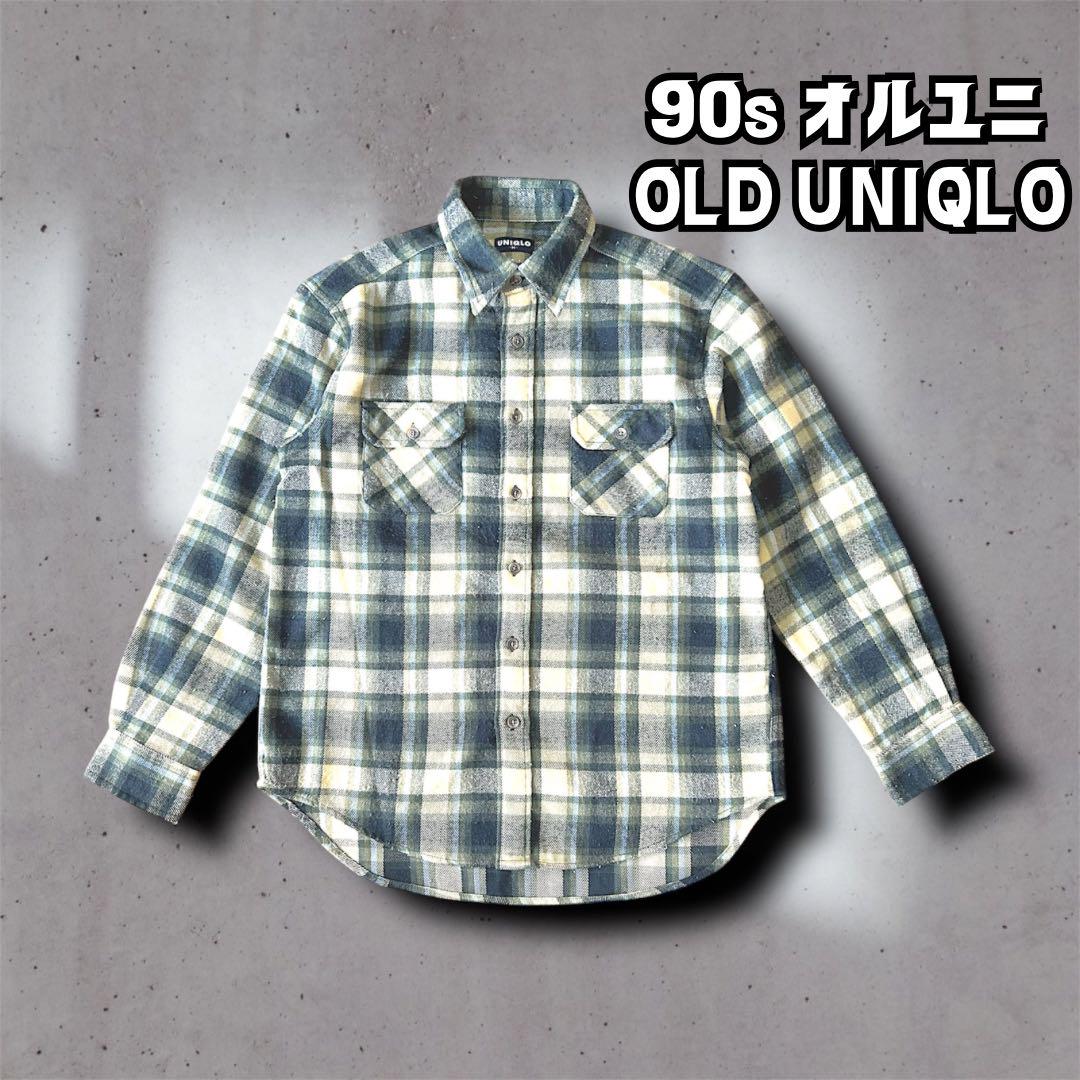 90s old uniqlo チェック シャツ ウール調 レトロ アーカイブ