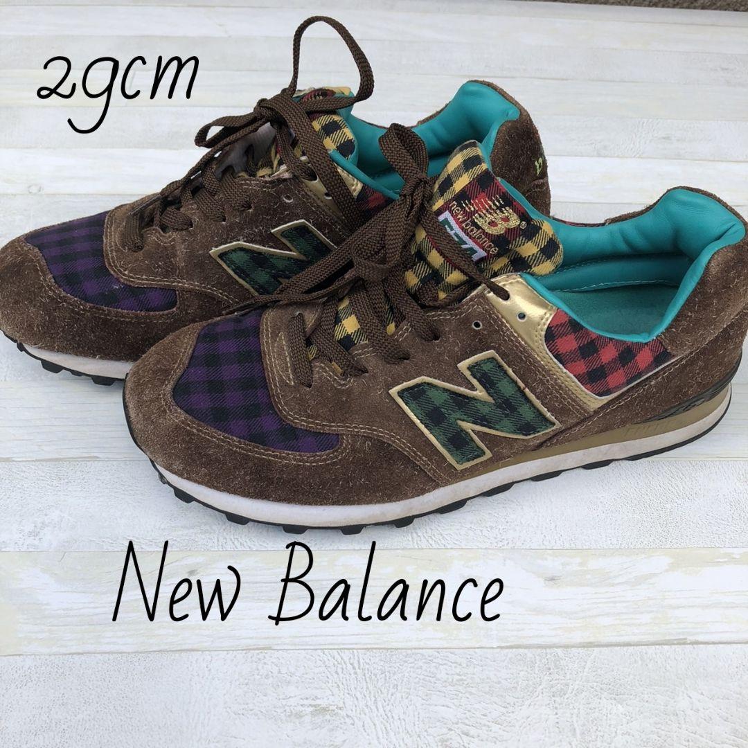 ニューバランス☆スニーカー　刺繍ロゴ　チェック柄　古着　New Balance