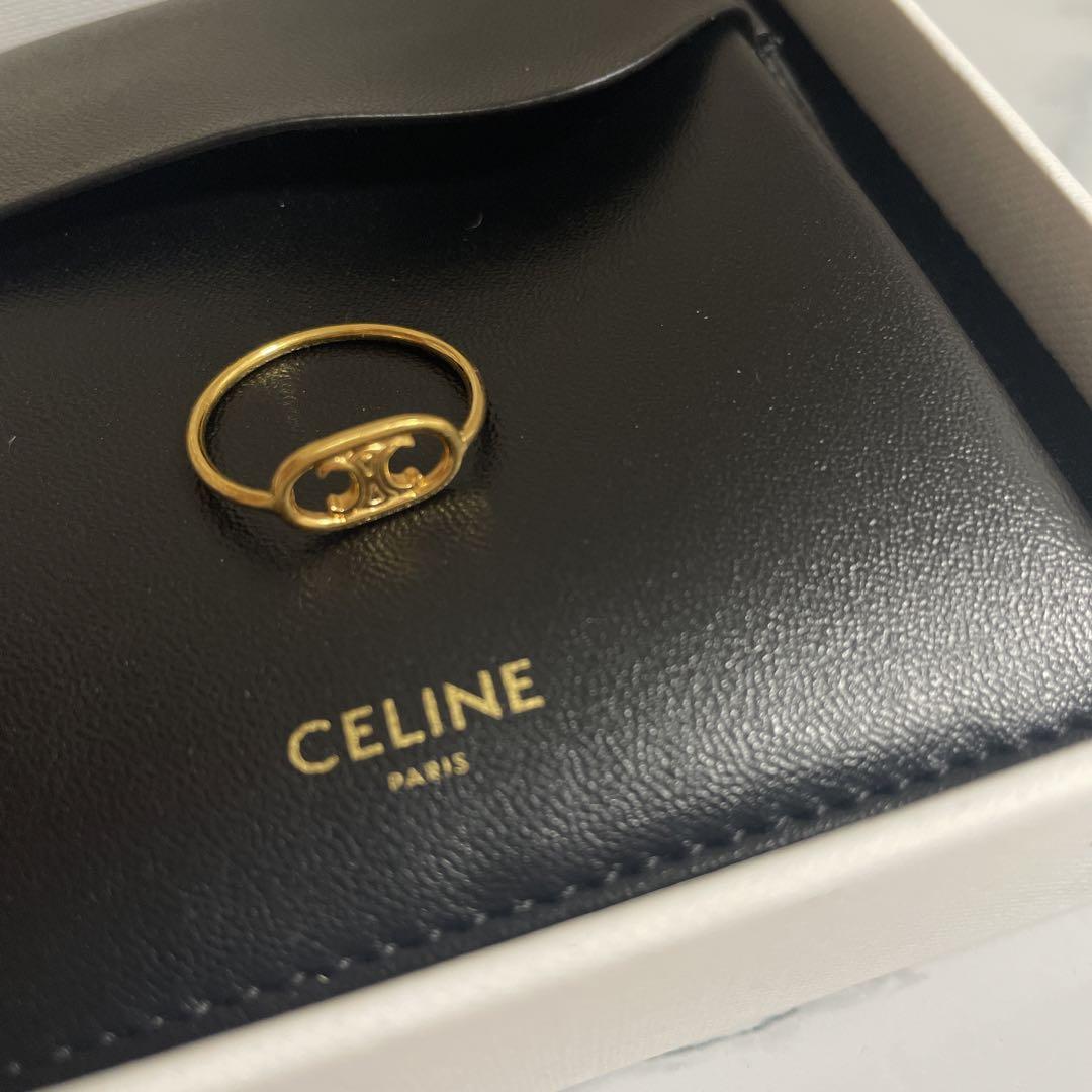 CELINE ゴールドロゴリング ケース付き