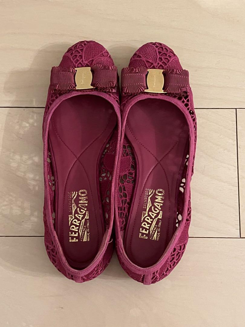 Ferragamo フェラガモ 刺繍 レース ヴァラ パンプス バレエシューズ