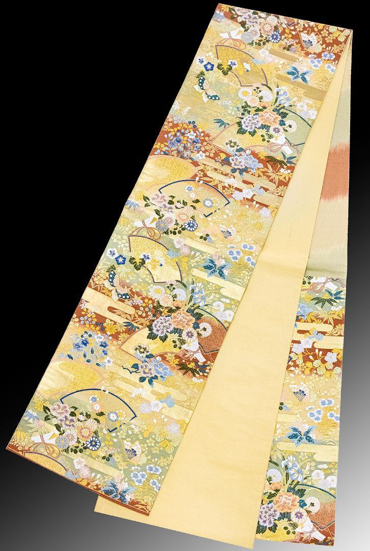 安いそれに目立つ 正絹 式典 祝典 披露宴 結婚式 新品 四季 六通 金地 礼装用袋帯 着物・浴衣