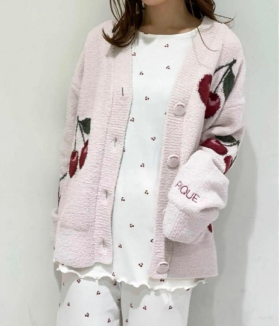 新品未使用 ジェラートピケ チェリー カーディガン ピンク