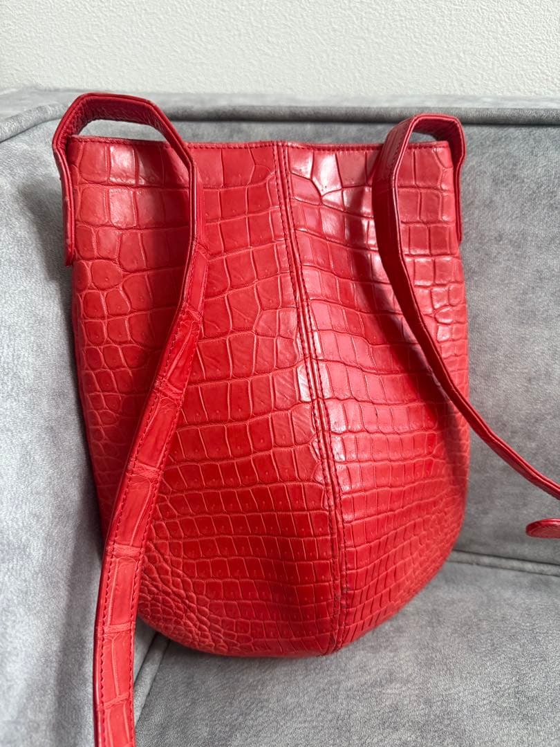 レッド クロコダイル風 ショルダーバッグ