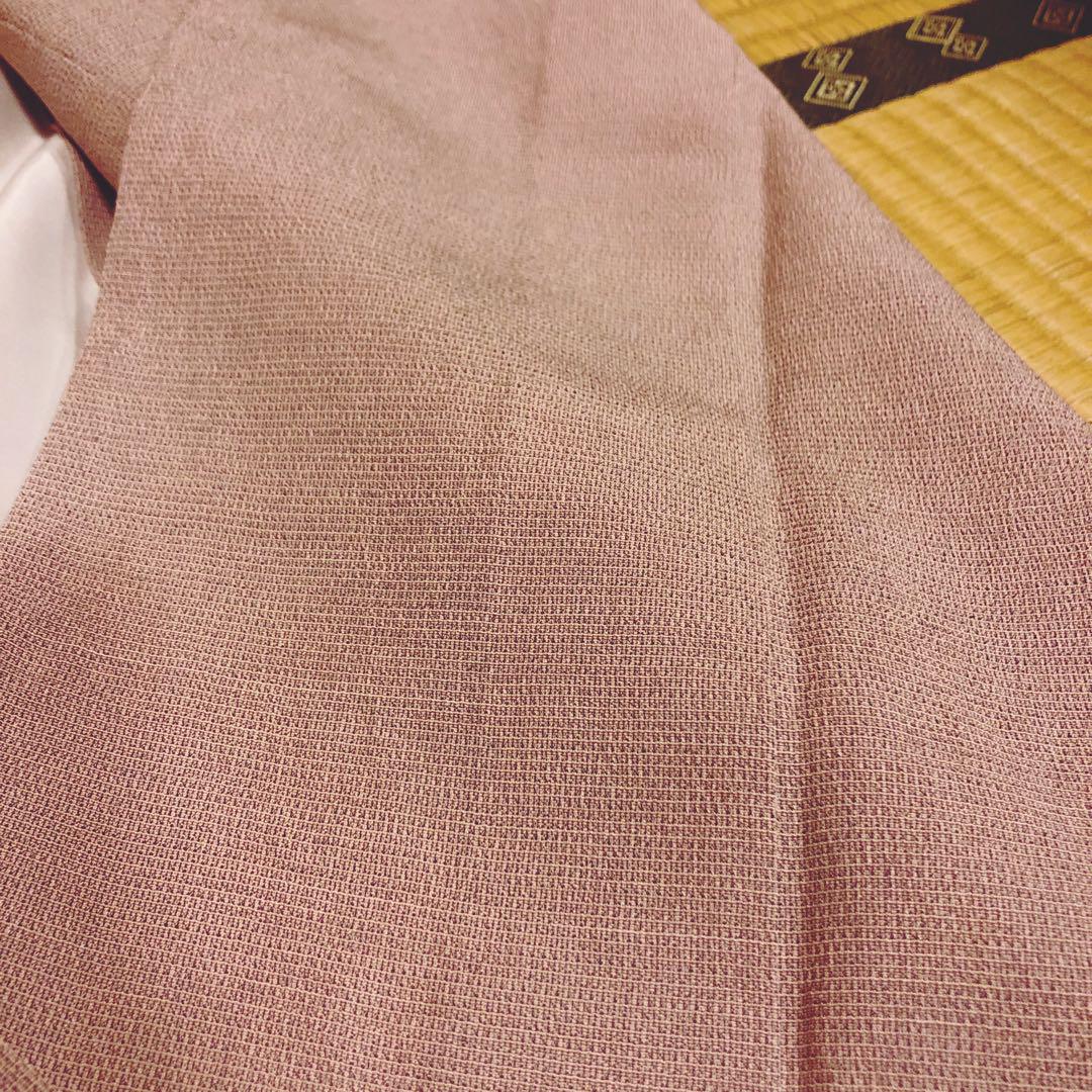 白地刺繍夏帯 3回使用 おまけひとえスモーキーピンク塩沢紬